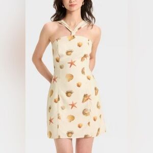Women’s  Knotted Y-Neck Linen Mini A-Line Dress Large